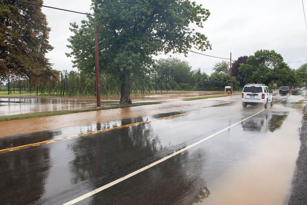 Flooded roads near Raphael Vineyard in Peconic. (Credit: Katharine Schroeder)