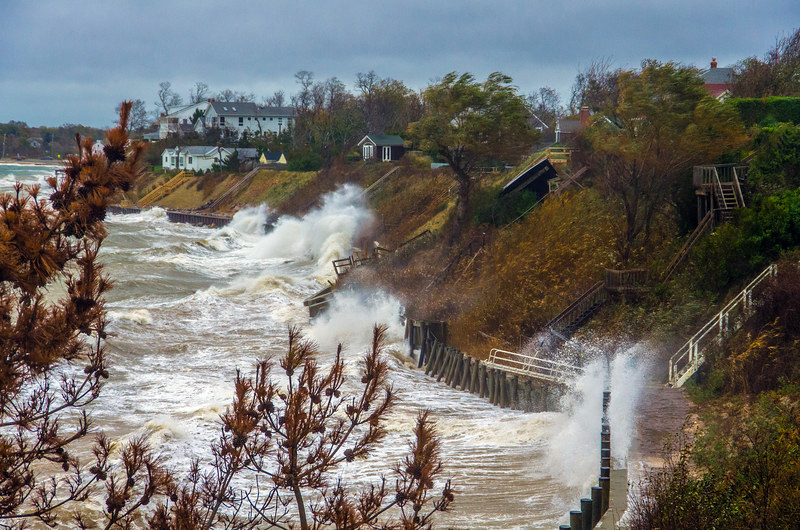 The shoreline along the Long Island Sound in Southold during Hurricane Sandy in October 2012. (Credit: JP Stanisic)