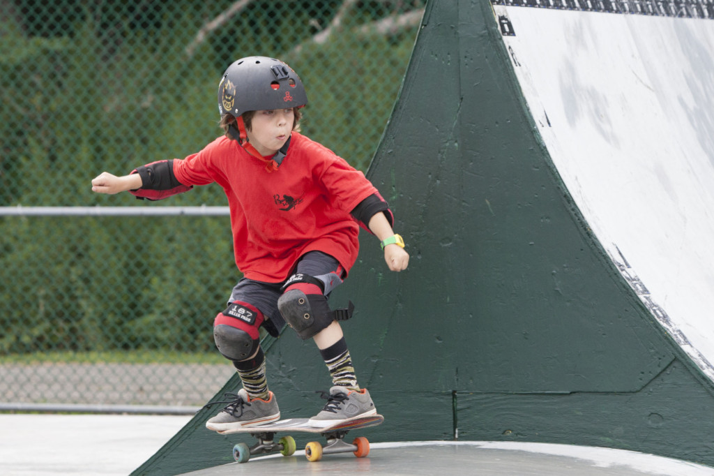 Logan Kirshak, 8, of Bellport at Greenport Village's skate park event Sunday. (Credit: Katharine Schroeder photos)