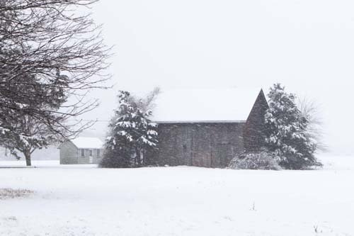 KATHARINE SCHROEDER PHOTO | A Main Road, Cutchogue barn in the snow.