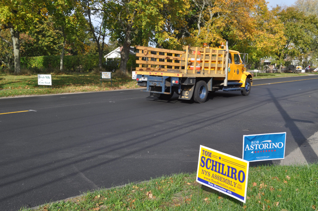 Election signs should be off the roadway by next week as voters head to the polls tuesday, Nov. 4. (Credit: Grant Parpan)