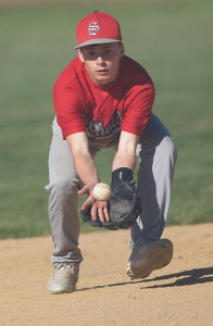 GARRET MEADE PHOTO | Southold second baseman Sean Moran keeping his eyes on a ground ball.