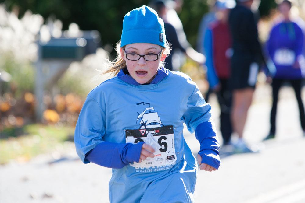Emma Quarty, 12, of Peconic, finishes her first 5K. (Credit: Katharine Schroeder)