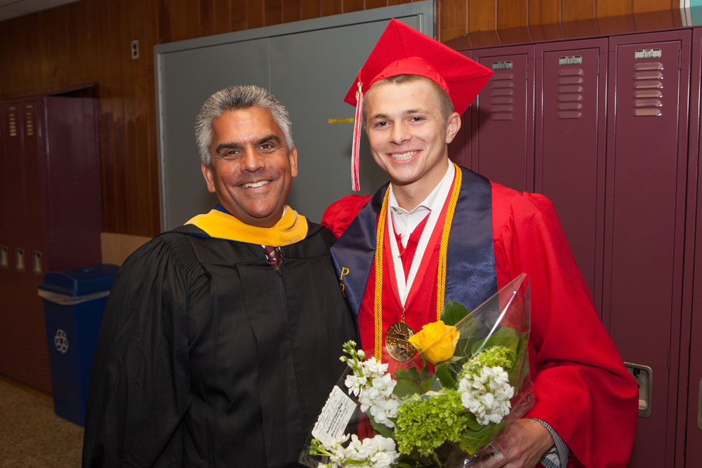 Southold High School principal Bill Galati with valedictorian Aidan Walker. (Credit: Katharine Schroeder)