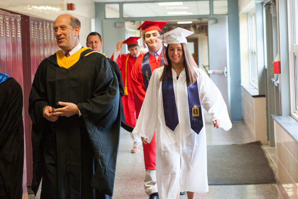 Heading up the hall toward graduation.