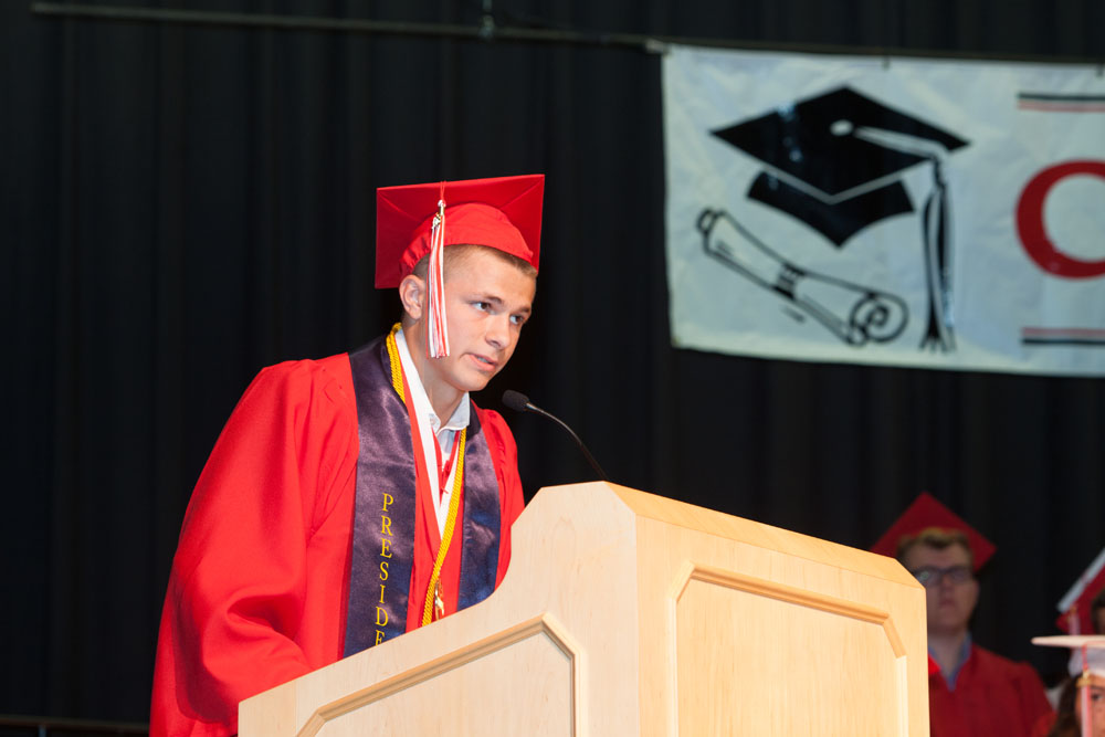 Valedictorian Aidan Walker gives his speech. (Credit: Katharine Schroeder)