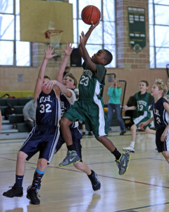 DANIEL DE MATO PHOTO | Ahkee Anderson, taking to the air for a layup, impresses observers with his court vision.