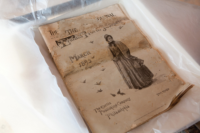 The Ladies Home Journal found inside a kitchen wall. It is believed to have been placed their during an 1893 expansion of the kitchen. (Credit: Katharine Schroeder)