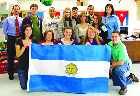 KATHARINE SCHROEDER PHOTO | Foreign languages teacher Kathleen Galvin, right, with some of the students from the 'Explorica' group who will be traveling to Argentina this month.