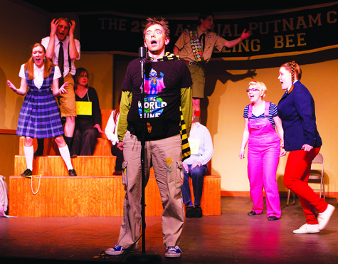Michael Hipp, as Leaf Coneybear, spells the names of South American rodents in a scene from 'The 25th Annual Putnam County Spelling Bee' at North Fork Community Theatre in Mattituck. The musical continues through March 20.