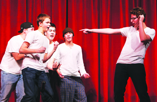 The Backstreet Adolescents — Jack Davidson (from left), Preston Jolliver, Will Fujita, Griffin Quist and Sam Kortchmar — perform a Backstreet Boys parody Friday night for a talent show and concert that raised funds for Southold High School's junior-senior prom. The Long Island-based rock band GRECO performed several sets along with the talent showcase.