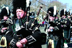 The Peconic Warpipes marching through Cutchogue during last year's St. Patrick's Day parade.