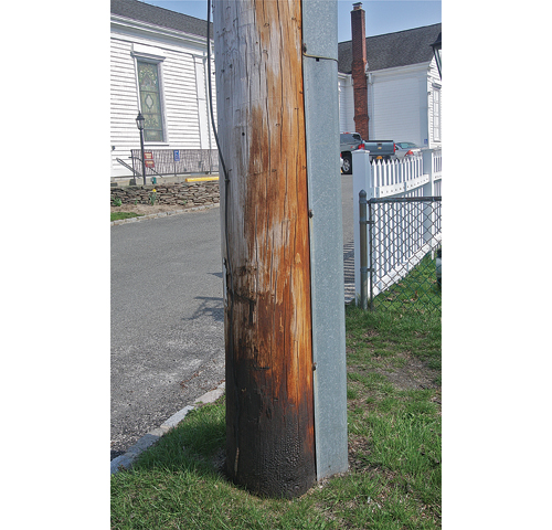 A utility pole in Mattituck. PSEG will move forward on a project to install new utility poles. (Credit: Barbaraellen Koch)