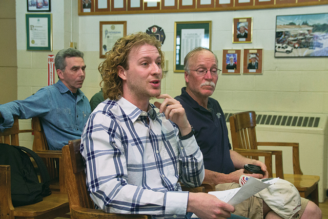 Shaka Flyboarding owner and operator Brian Carrick explains the details of his new company to the Greenport Planning Board last week. (Credit: Paul Squire)
