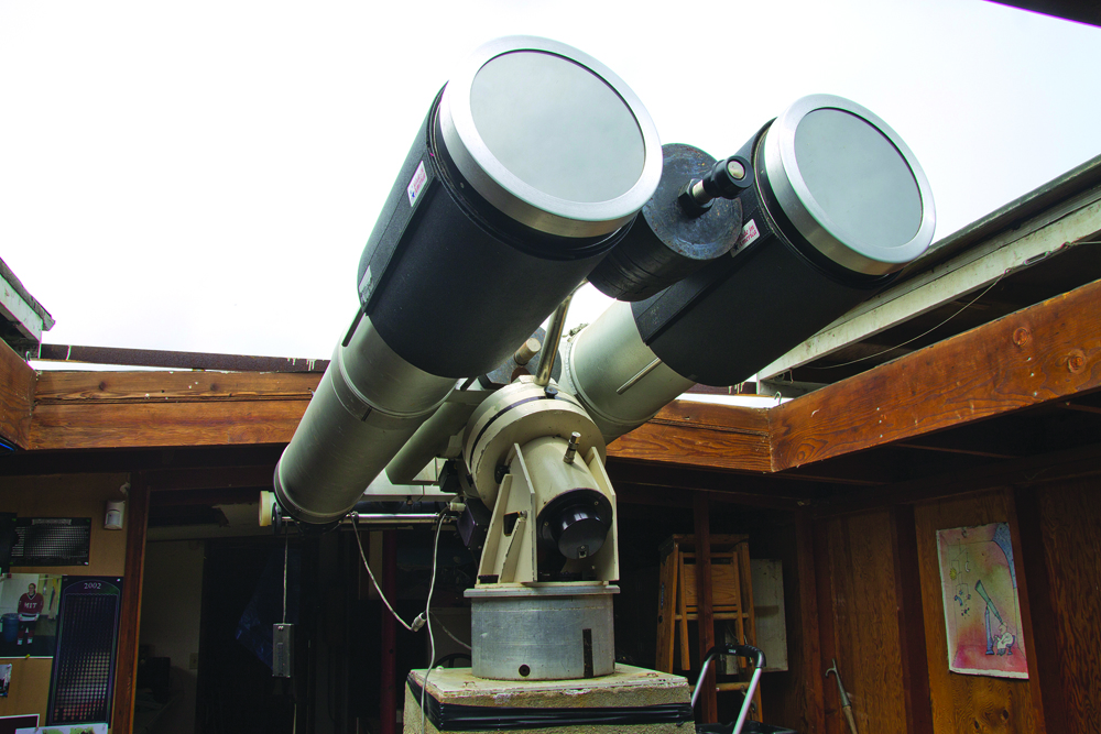 Alarico "Rico" Verticchio's giant refracting telescope — a 'monster' pair of binoculars — has been donated to the Custer Institute and Observatory in Southold (Credit: Paul Squire)