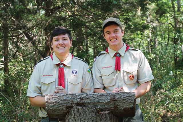 David Gammon (left) and Walker Sutton at Down's Farm Preserve in Cutchogue, where they recently completed their Eagle Scout projects. (Credit: Sara Schabe)
