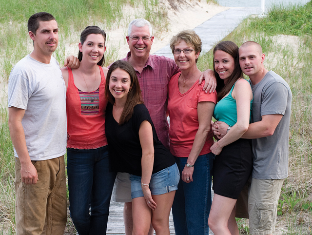 The Latham family all together. From left: Tom, Sarah, Mary, Jim, Pat, Emily and her husband, Josh Whitecavage.