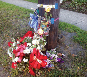 RACHEL YOUNG PHOTO | A makeshift memorial has been placed at the scene of the crash.