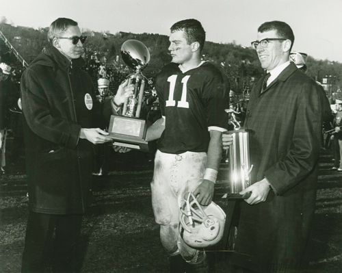 Lafayette quarterback George Hossenlopp (No. 11) was the most valuable player in his school's 100th football game versus Lehigh in 1964. The game ended in a 6-6 tie. (Credit: Layfayette College)