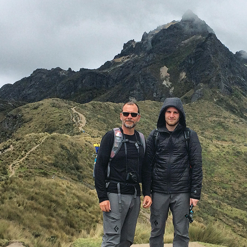 Mark Miller (left) and his son Evan standing on Mount Rucu Pichincha in Ecuador.  (Credit: Mark Miller)