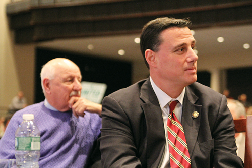 Assemblyman Anthony Palumbo (right) at a Common Core forum last year in Eastport. (Credit: Carrie Miller, file)