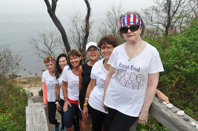 Edana Cichanowicz of Cutchogue (from right to left), Gina McGrail of Southold, Kate Williamson of Laurel, Debbie Horton of Cutchogue, Donna Carnevale of Cutchogue and Jeanne Caufield of Southold after a training session at Horton's Point Sunday. (Credit: Grant Parpan)
