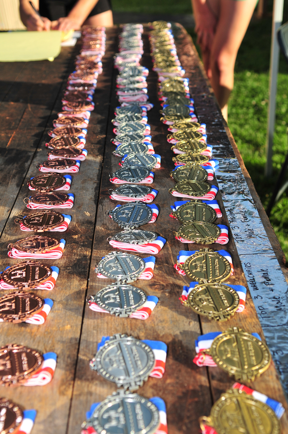The many medals handed out at the 35th annual Shelter Island 10K Saturday. (Credit: Bill Landon)