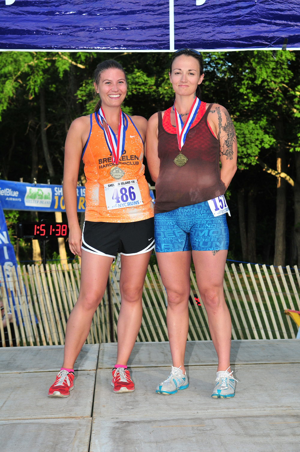 Grace Eginton (left) of Brooklyn placed second among women aged 25 to 19. Credit: Bill Landon)