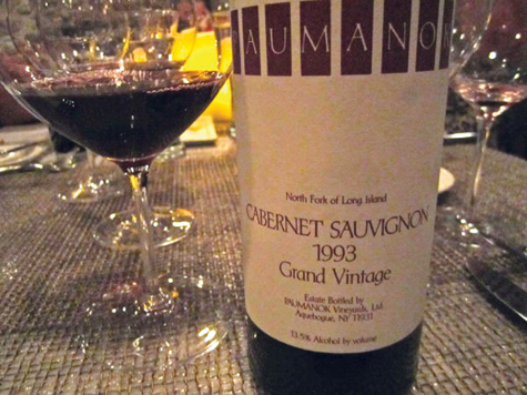 Paumanok Vineyards 1993 Grand Vintage Cabernet Sauvignon, one of the wines featured at a recent tasting at Luce Hawkins restaurant in Jamesport.