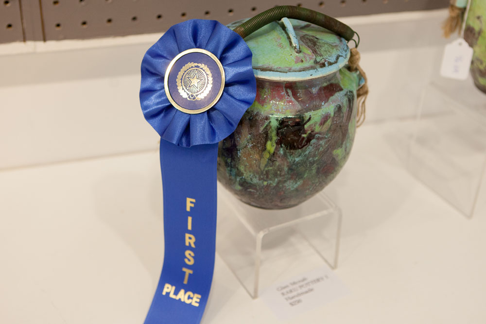 First place winner in mixed media is "Raku Pottery 1" by Glen Mcnab.