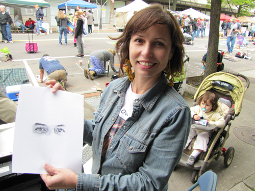Flanders artist Andrea Cote at last year’s “Eyes on Main Street” event in Riverhead. (Credit: Tim Gannon)