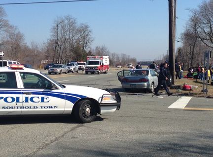 Emergency crews on the scene of a 10:30 a.m. crash in Mattituck Thursday. (Credit: Paul Squire)
