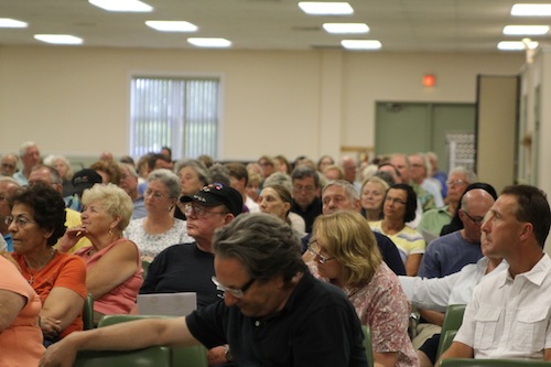 More than 200 North Fork residents upset by helicopter noise over their homes turned out last Monday night for a forum in Southold. (Credit: Jennifer Gustavson) 
