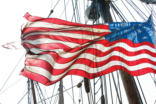 An American flag aboard one of the featured Tall Ships in Greenport's 2012 festival. (Credit: Katharine Schroeder) 