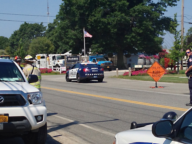The gas leak occurred near where utility work was being done near Sound Avenue. (Credit: Joe Werkmeister)