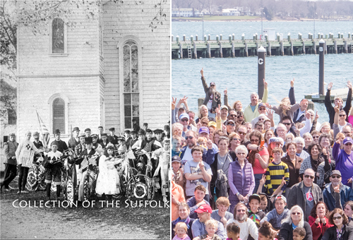 A group photo of Greenport residents from circa 1890 and last Sunday. (Credit: Suffolk County Historical Society/Katharine Schroeder)