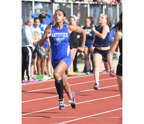 Mattituck senior Desirae Hubbard competes in the 200-meter dash at the Division Championships last month at Connetquot High School. A new track is scheduled to be installed at Mattituck. (Credit: Robert O'Rourk)