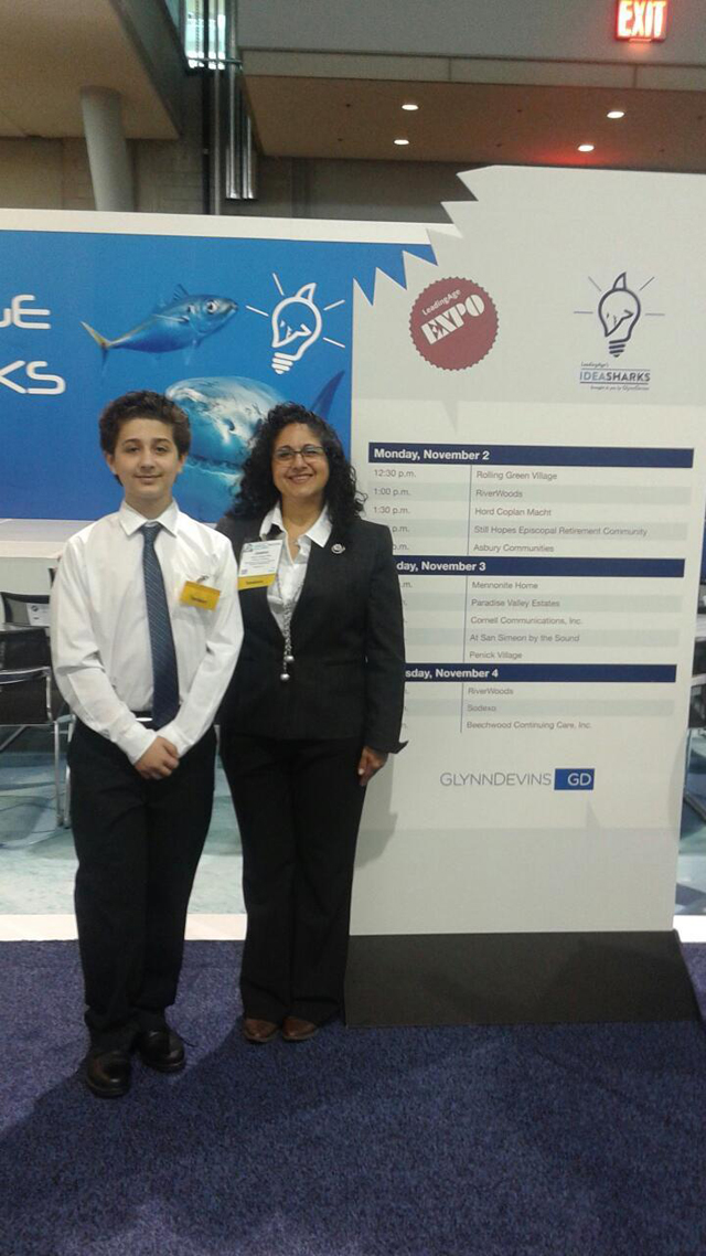 JoAnn Termini-Pira and her son, Tyler Pira, at the Idea Sharks competition earlier this month (Credit: Courtesy).