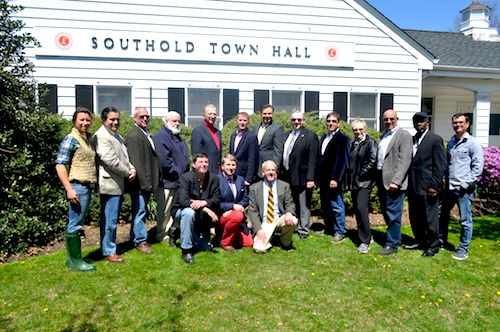 Joan Bischoff, kneeling in the center, at a North Fork Promotion Council event at Town Hall. (Credit: Cyndi Murray)
