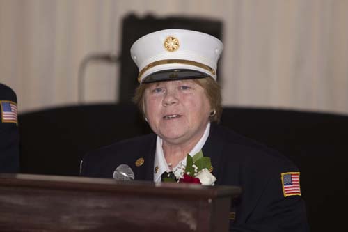 Southold Fire Department Chief Peggy Killian during Sunday night's annual awards and installation dinner. (Credit: Katharine Schroeder)