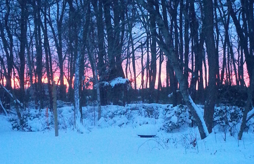 The sun sets in Laurel Tuesday after residents across the North Fork spent the day digging out following the blizzard that dropped two feet of snow. (Credit: Lindsay Riemer)