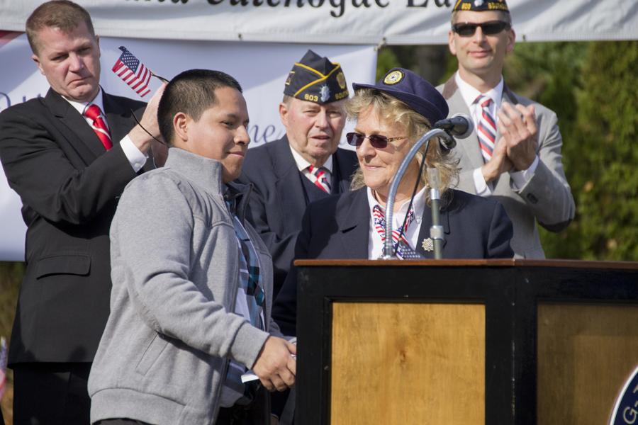 Sgt. Luis Remache was recognized at Tuesday's Veterans Day ceremony in Southold. (Credit: Paul Squire)