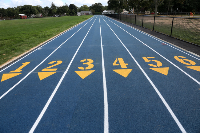 The newly completed Mattituck High School track features six lanes. (Credit: Garret Meade)