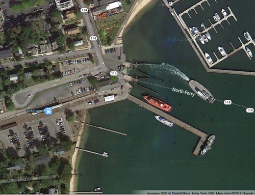 Greenport's railroad dock (center) as seen with a Google map. (Credit: Google maps)