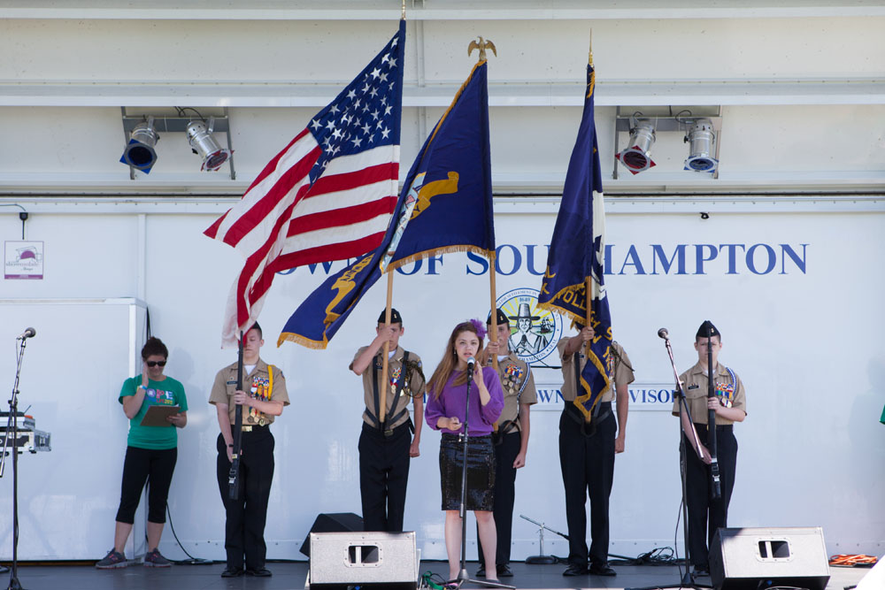 The NJROTC stands at attention during the Star Spangled Banner. (Credit: Katharine Schroeder)