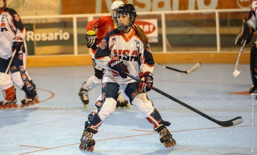 Sarah Sinning of Peconic helped lead Team USA to a silver medal last weekend. (Credit: worldinlinehockey.com)