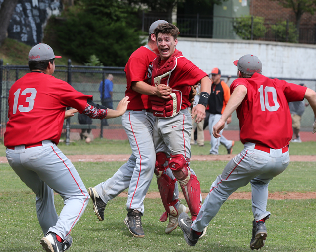The celebration was on after Southold defeated Tuckahoe in Saturday's Class C state quarterfinal. (Credit: Daniel De Mato)