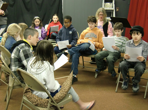 Cast members rehearse a song from 'Cat-Tales: No Bullies Here,' which will be performed Sunday afternoon, April 17, at the Creation Station behind Cutchogue United Methodist Church. In the musical fable written and directed by Mary Agria, bullies are confronted by the Alley Cats.