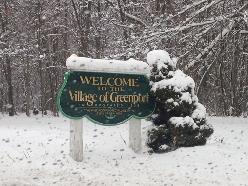 Welcome to beautiful, snowy Greenport. Cyndi Murray photo.