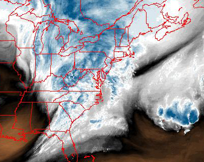 National Atmospheric and Oceanic Administration satellite images show a nor'easter that is scheduled to hit the East End late Monday.